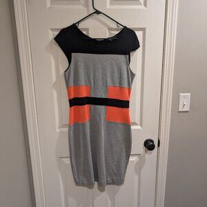 Gray French Connection Bodycon Dress with Coral Insets Size 12